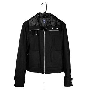 GAP Women's Jacket Black Wool Blend Full Zip Quilted Lined Y2K Vintage Coat L